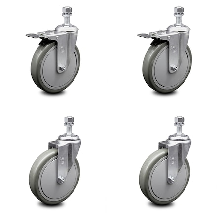 Service Caster 6 Inch Gray Polyurethane Wheel Swivel 1/2 Inch Stem Caster Total Lock Brake, 2PK SCC-TSTTL20S614-PPUB-121315-2-S-2